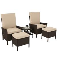 Outsunny 5 PCS Rattan Garden Furniture Set w/ Cushions, Khaki