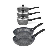Salter Megastone 5-Piece Pot & Pan Set Non-Stick, Induction, Glass Lids