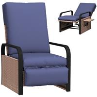 Outsunny Rattan Garden Recliner Chair Sun Lounger w/ Side Tray, Brown/Blue