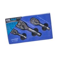 US PRO STUBBY RATCHET SET 3PC REVERSIBLE QUICK RELEASE 1/4" 1/2" 3/8" 4129