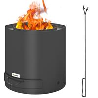 Outsunny Outdoor Round Fire Pit with Ash Tray and Fire Poker, Black