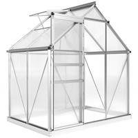 Outsunny Polycarbonate Walk-in Garden Greenhouse w/ Sliding Door Silver Tone