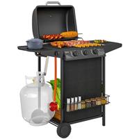 Outsunny 4 Burner Gas Barbecue Grill Portable Gas BBQ Grill with Lid, Black