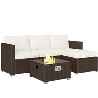 Outsunny 4 Seater Rattan Sofa Set with Footstool Thick Cushions Brown Cream