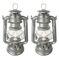 2 x Hurricane Lanterns LED Flickering Flame Storm Lamp Camping Light + Batteries