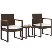 Outsunny 3-Piece Rattan Bistro Set with Acacia Wood Table, White