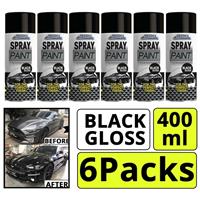 6x Car Pride Black Gloss Spray Paint 400ml Ideal for Car Bike Touch-Up Surfaces