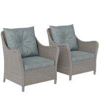 Outsunny 2 Pieces Rattan Garden Chairs, Cushioned Rattan Chairs, Light Grey