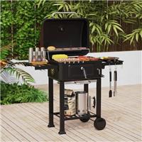 BBQ Smoker XL Grill Folding Tables Thermometer, Adjustable Charcoal Pan, Chimney