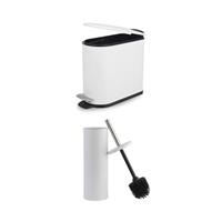 Beldray Toilet Brush & Bin Set 5L White Pedal Bin, Antibacterial, Space-Saving
