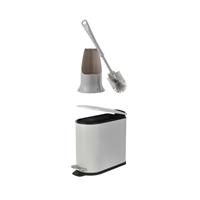 Beldray Silicone Toilet Brush & 5L Bin Set Antibacterial, Grey, Space-Saving