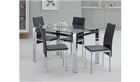 Fitz Clear Glass Dining Table & 4 Black Chairs