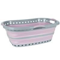 Russell Hobbs 37L Collapsible Pink Laundry Basket, Hip Hugger, Portable, Compact