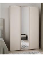 Lisson 3 Door Mirrored Wardrobe - Oatmeal | Modern Closet | Organizer | Bedroom