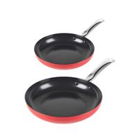 Russell Hobbs Riviera Frying Pan Set 24 & 28cm, PFAS-Free, Induction Safe, Red