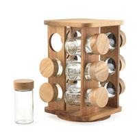 Salter Toronto Rotating Spice Rack 12 Glass Jars, Acacia Wood, Compact Design