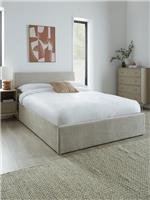 Porto End Lift Up Storage Ottoman King Bed Natural Fabric Bedroom Furniture UK