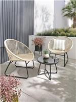 Noodle Bistro Set 2 Wicker Chairs Round Table Black Glass Garden Patio UK
