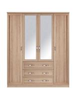 Camberley 4 Door 3 Drawer Mirrored Wardrobe Light Oak | Modern Storage UK