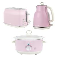 Salter Retro Toaster, Kettle & Slow Cooker 2-Slice 1.7L Kettle 3.5L Pot Pink