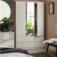 Jenson 3 Door 4 Drawer Mirror Wardrobe White Gloss Modern Bedroom