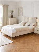 Emelia Double Bed Frame Cream | Upholstered Headboard | Sprung Slats