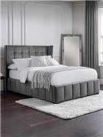 Julian Bowen Gatsby Ottoman Double Bed Grey | Velvet Wing Headboard Sprung Slats