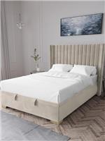 Kingston Velvet King Bed Natural | Wing Headboard | Lift Up Storage