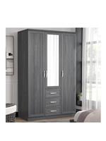 Camberley Dark Oak Wardrobe 3 Door 3 Drawers | Mirrored Bedroom Organizer