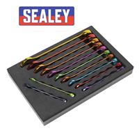 SEALEY SPANNER SET 12PC METRIC COMBINATION WRENCH RING OPEN IN EVA TRAY AK63267