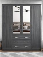 Camberley 4 Door, 3 Drawer Mirrored Wardrobe Dark Oak Modern Storage Bedroom