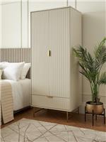 Cora 2 Door 1 Drawer Wardrobe | Ivory & Brass | Fluted Design | Metal Legs