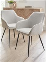 Alisha Pair of Boucle Dining Chairs | Cream & Black | Mid-Century Modern