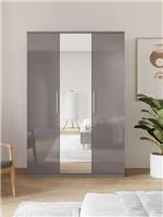 Prague Gloss 3 Door Mirrored Wardrobe | Grey High-Gloss | Modern Bedroom Storage