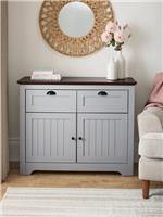 New Devon Compact Sideboard Grey & Walnut | Rustic Cottage Style | 2 Door 2 Drw
