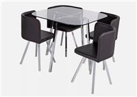 Elsie Silver Glass Dining Table & 4 Black Chairs Modern Kitchen Furniture Set