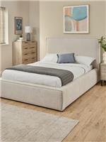 Langley Fabric King Bed Frame Natural | Upholstered Headboard | Sprung Slats