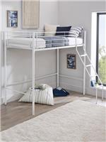 Domino High Sleeper Bed Frame White | Metal Loft Bed | Guard Rails & Ladder