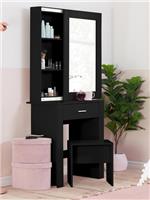 Birlea Evelyn Sliding Mirror Dressing Table Black | Vanity Desk with Stool