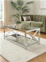 Christie Glass & Chrome Coffee Table | Modern | Glass Shelves
