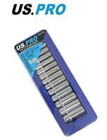 US PRO 1/4 Deep Socket Set 13pc Size 4 - 14mm Single Hex 6 Point 1388