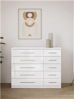 Prague Gloss 5 + 5 Wide Chest of Drawer White Bedroom Storage