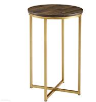 Round Side Table Dark Walnut/Gold Elegant Living Room Furniture