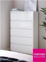 Layton Gloss 5 Drawer Chest White Storage Cabinet Stylish Bedroom Furniture
