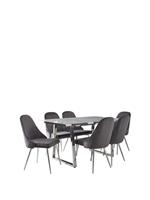 Ivy Marble Effect 161 cm Rectangle Dining Table + 6 Chairs - Marble/Chrome