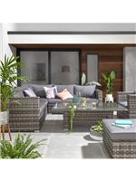Aruba 6-Seater Corner Garden Sofa Set With Chair, Footstool, Adjustable Table