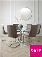 Alice 130 cm Round Dining Table + 6 Velvet Chairs Sleek Modern Dining Furniture