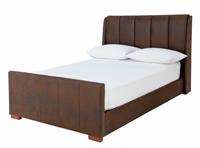 Buck Double Bed Frame Dark Tan Leather Upholstered Classic Bedroom Piece