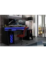 Tezaur Gaming Desk LED Lights Black Stylish Workspace Solution PC Shelf Monitor