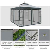 Outsunny 2 Tier Garden Gazebo with Mesh Curtains 3000x3000mm Grey